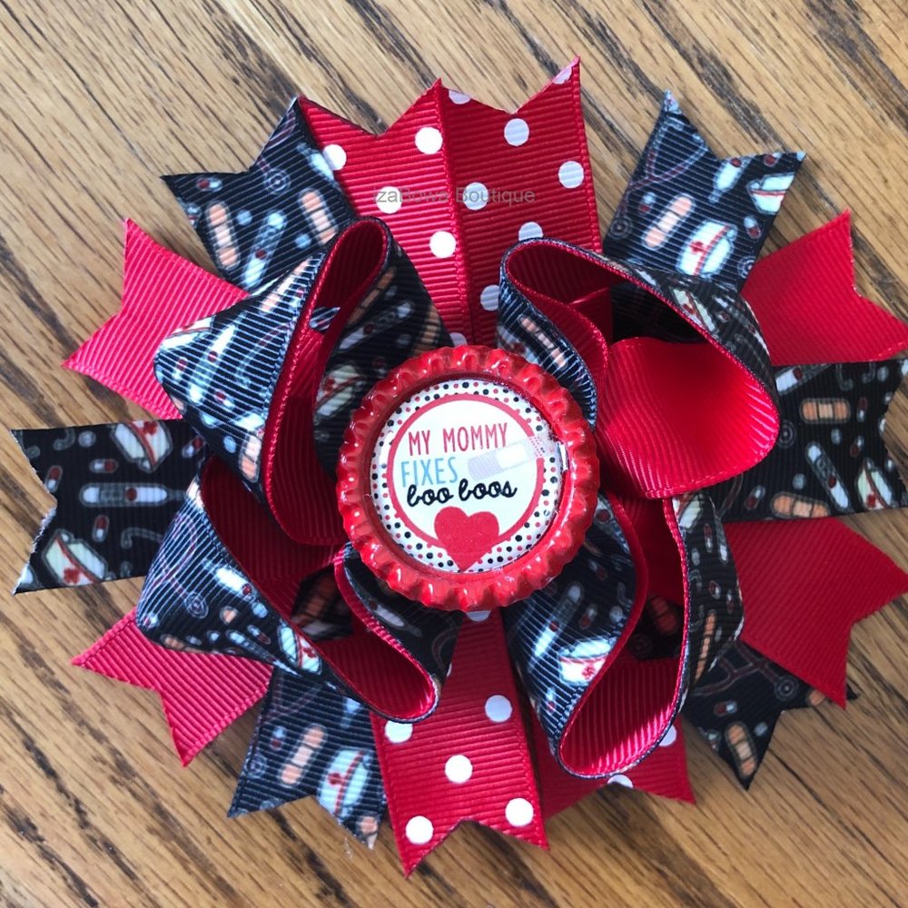 "My Mommy fixes Boo Boos" Bottle Cap Image Deluxe Bow -kid (2) 5B1827 handma - Picture 1 of 3